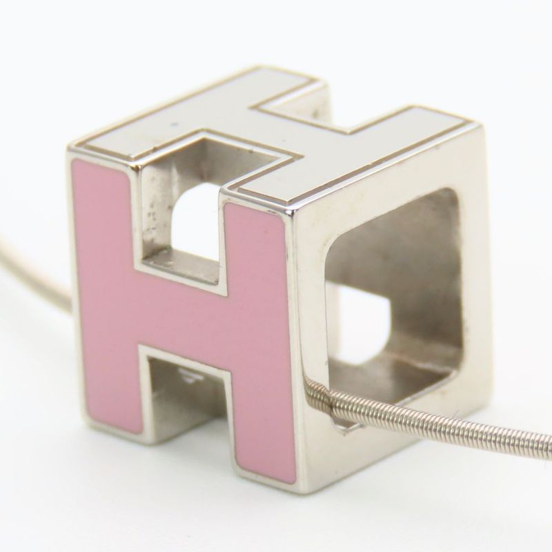 Hermes Necklace Caged Ash Metal Pink Silver Hardware H Cube Accessories — view 4