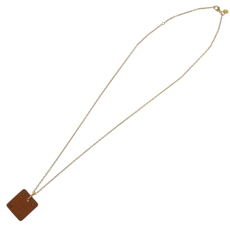 Hermes Ace Of Hearts Leather Metal Brown Necklace 1758 — view 6