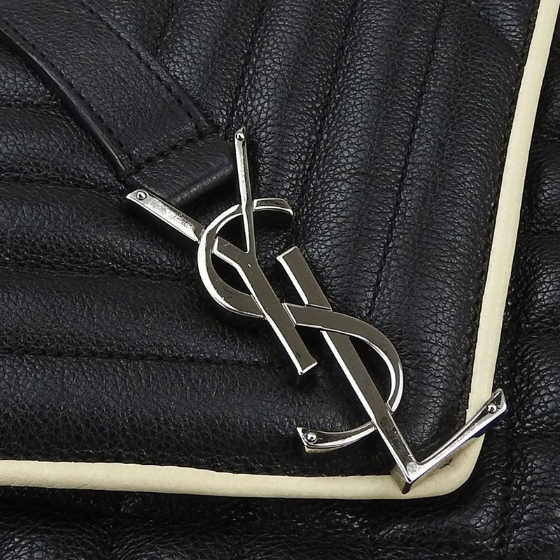 Saint Laurent Shoulder Bag Satchel Envelope Leather Black Ivory Silver Hardware — view 5