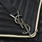 Saint Laurent Shoulder Bag Satchel Envelope Leather Black Ivory Silver Hardware — view 5