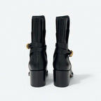 Christian Dior Empreinte Boots Short Shoes Leather Black Gold Belt Logo — view 6