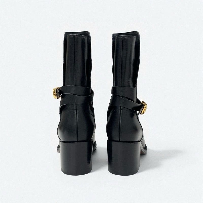 Christian Dior Empreinte Boots Short Shoes Leather Black Gold Belt Logo — view 6