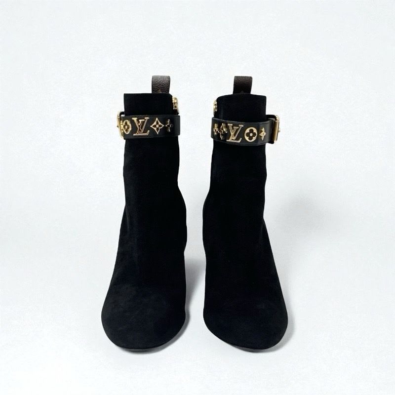 Louis Vuitton Silhouette Line Monogram Boots Short Shoes Suede Black — view 3