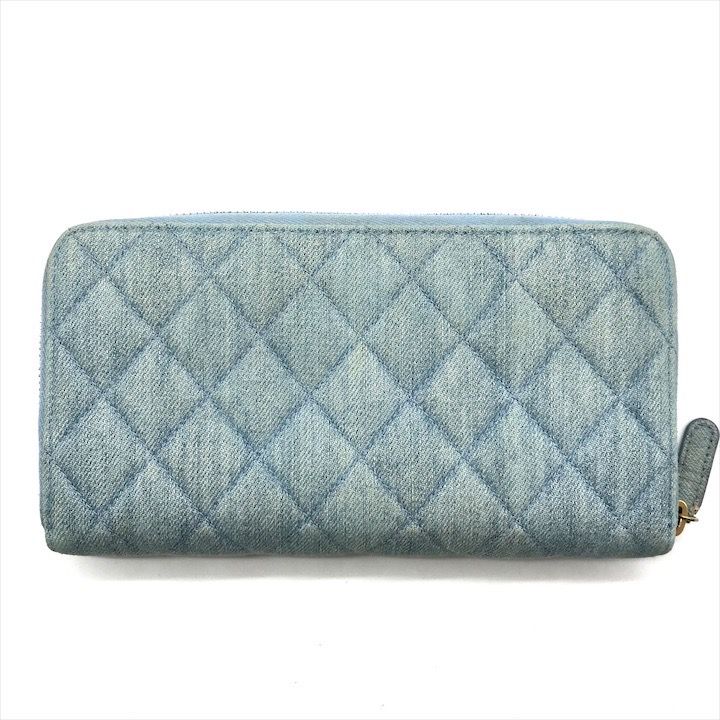 Chanel CC Logo Quilted Denim Zip Around Wallet Blue — view 2