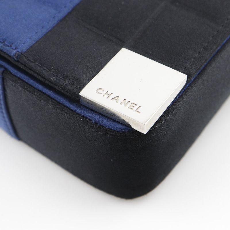 Chanel Chocobar Chain Shoulder Satin Blue Bag — view 5