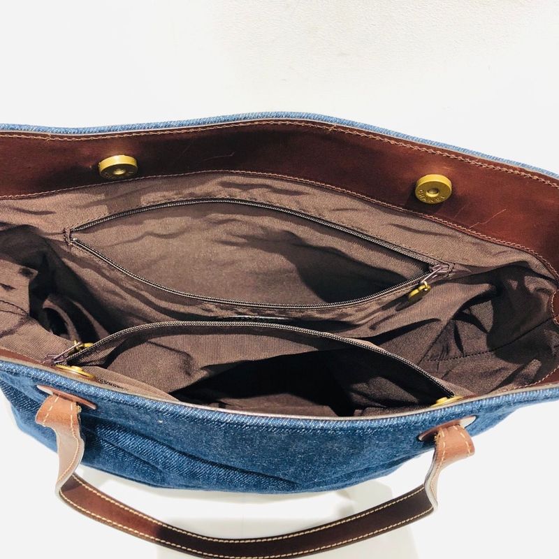 Chanel Tote Bag Denim Blue 5 th Shoulder Leather Brown — view 8