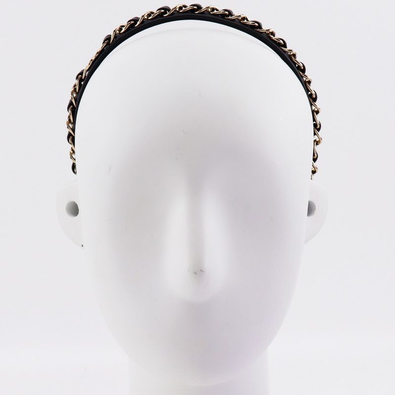 Chanel Headband Coco Mark Chain Lambskin Black Silver — view 4