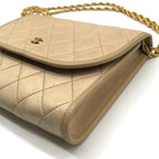 Chanel CC Logo Mini Quilted Push Lock Chain Shoulder Bag Beige — view 9