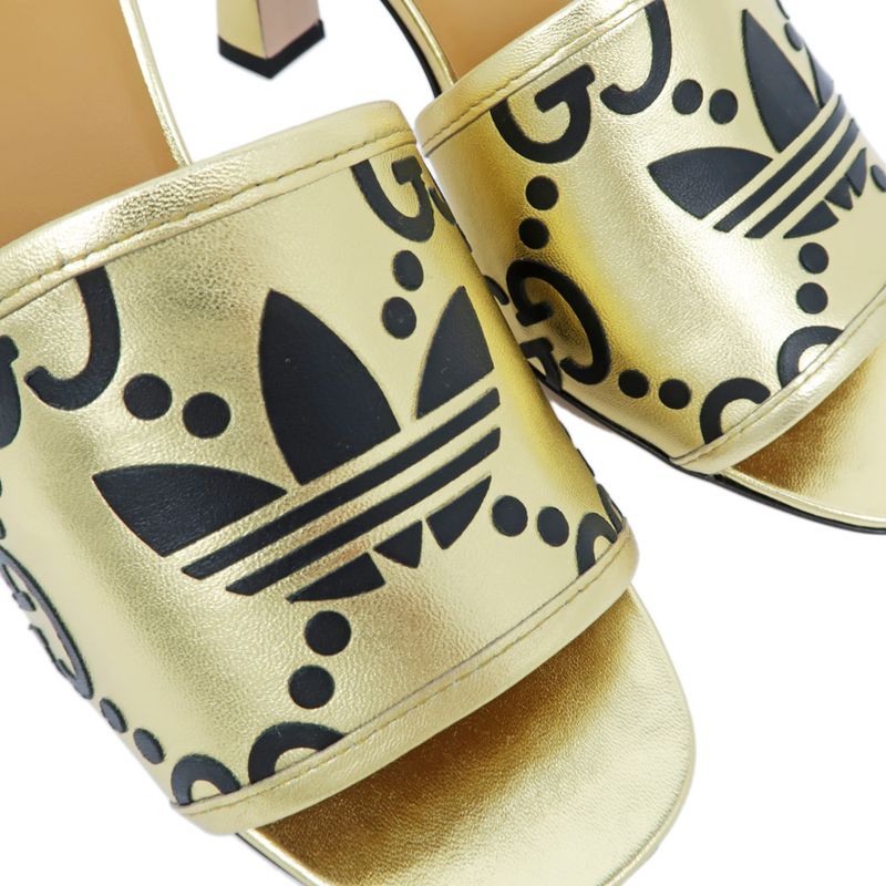 Gucci Adidas Collaboration Sandals Gold Size 38 Mule Heel Logo — view 5