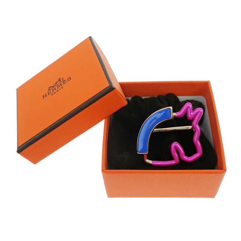 Hermes Scarf Ring Cheval Neon Pink Purple Blue Gold Hardware — view 9