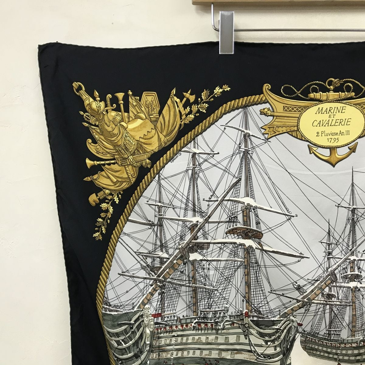 Hermes Carre 90 Marine Et Cavalerie Sea and Cavalry Large Scarf Black Multi All-over Print Silk — view 4