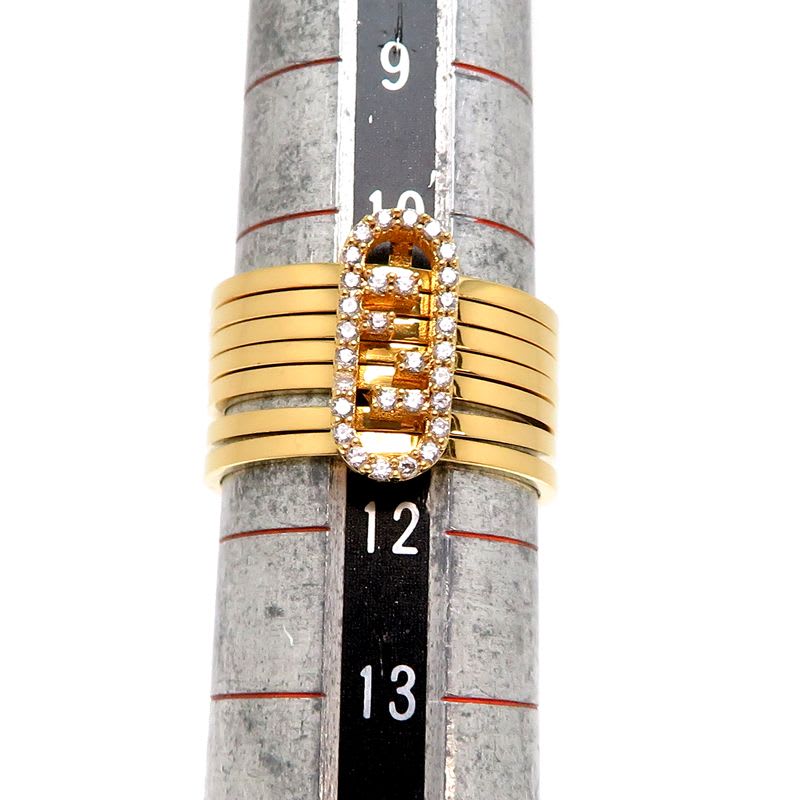 Fendi Intrecciato Stud Diamond Gold Ring — view 8
