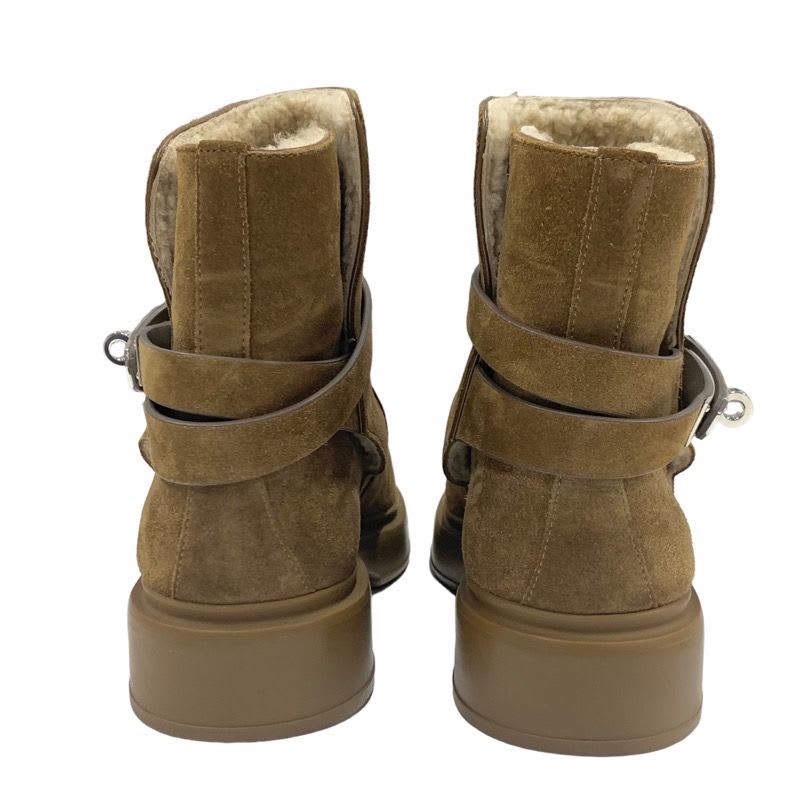 Hermes Veo Boots Short Shoes Suede Shearling Brown Silver — view 4