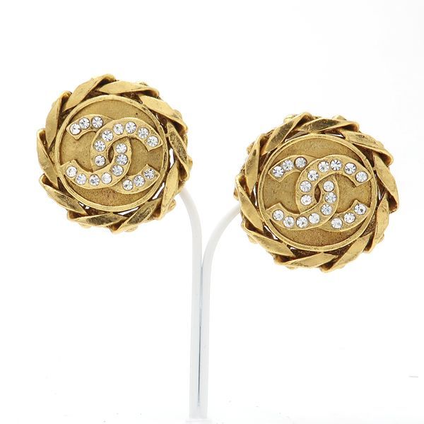 Chanel Earrings Vintage GP Rhinestone Coco Mark Diameter 3 cm — view 4