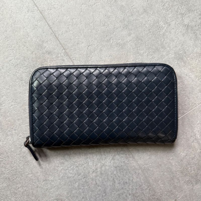 Bottega Veneta Round Zipper Long Wallet Intrecciato Calf Leather Navy — view 6