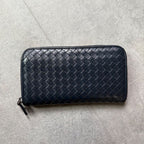 Bottega Veneta Round Zipper Long Wallet Intrecciato Calf Leather Navy — view 6
