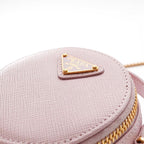Prada Pouch Pink Gold Triangle Logo Saffiano Leather Mini Charm