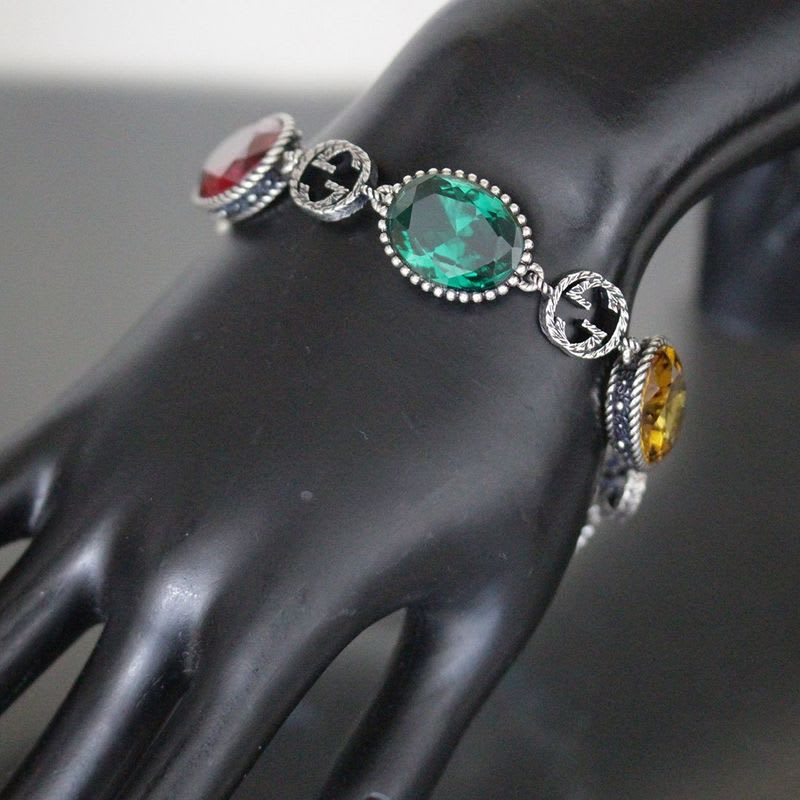Gucci Multi-stone Bracelet Silver 925 Red Blue Yellow Green E1036 — view 6