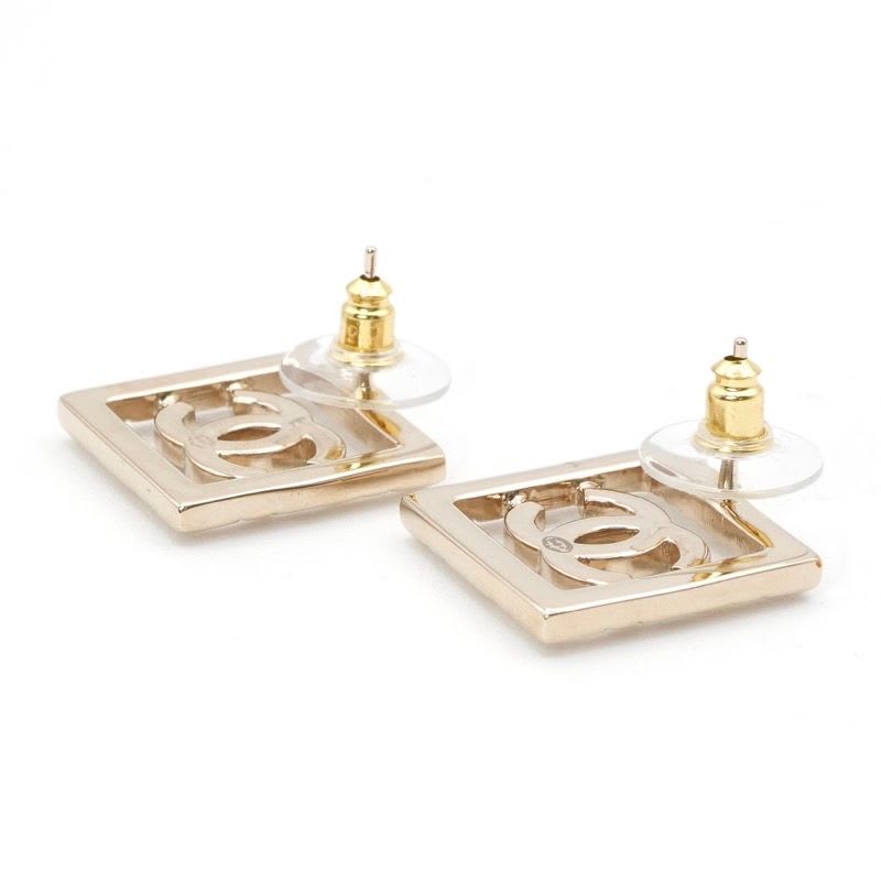Chanel Earrings Gold Coco Mark Rhinestone Square — view 4