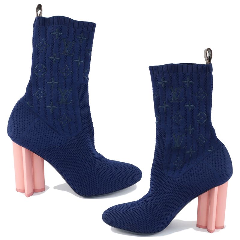 Louis Vuitton Knit Boots Ankle Sock Navy Pink — view 3