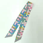 Hermes Twilly Bolduc Check Scarf Gray Multicolor 100% Silk — view 2