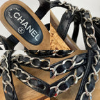 Chanel Chain Cork Wedge Sandals 3412 Black — view 7