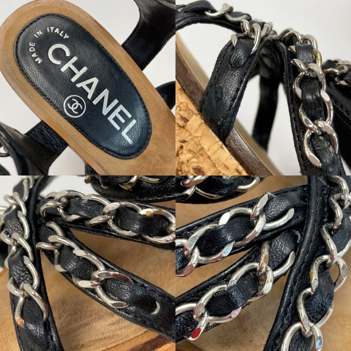 Chanel Chain Cork Wedge Sandals 3412 Black — view 7