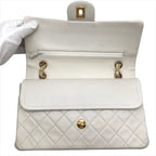 Chanel Lambskin Double Flap Chain Shoulder Bag White — view 7