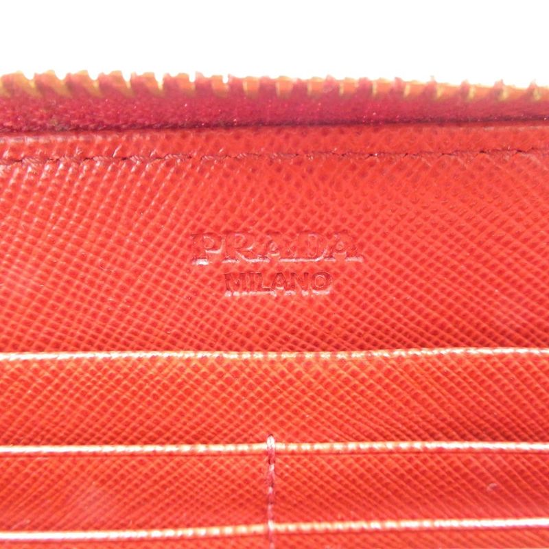 Prada Ribbon 1 M0506 Saffiano Leather Gold Hardware Red Round Zipper Long Wallet — view 6