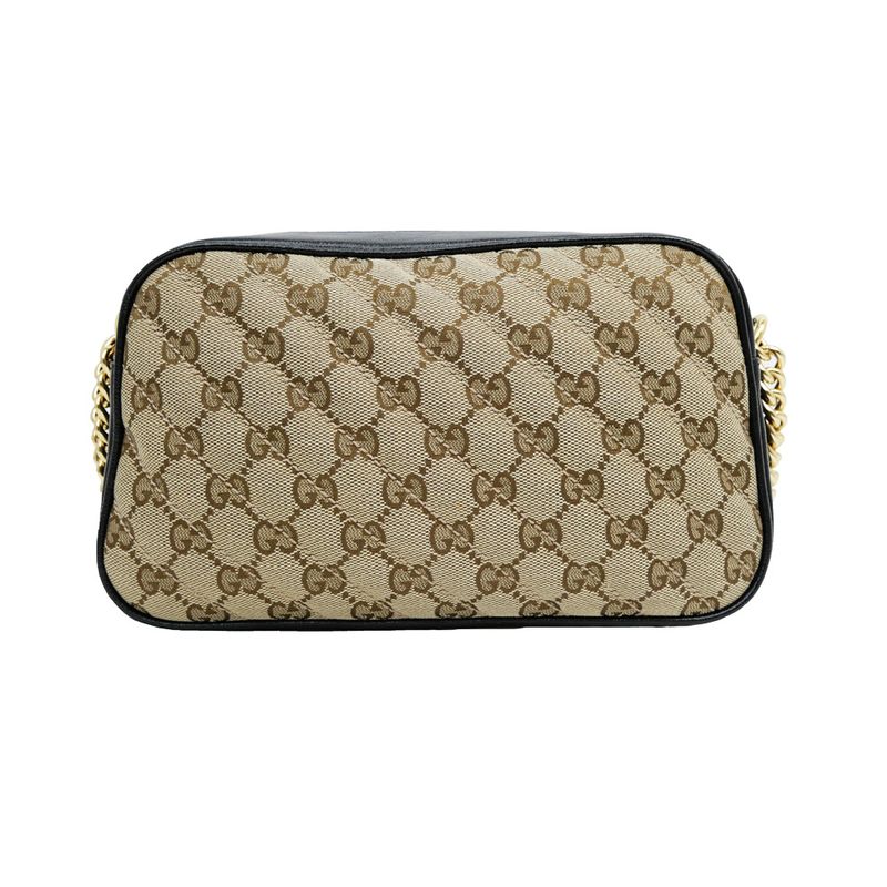 Gucci GG Marmont Shoulder Bag Beige Black Quilted Canvas — view 3