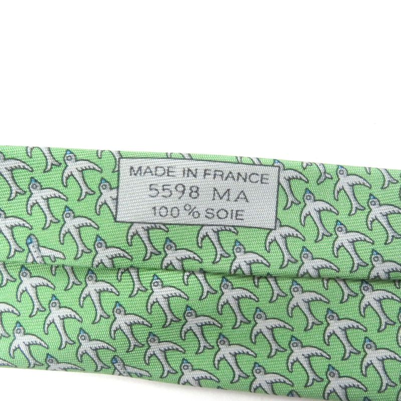 Hermes 5598 ma Silk 100% Airplane Plane Plate All Over Pattern Wide Tie Green — view 6