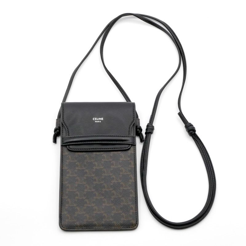 Celine Mobile Smartphone Accessories Leather Canvas Black Triomphe Logo Phone — view 3