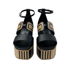Hermes Charis Sandals Shoes Leather Black Brown Brides De Gala Quadri — view 2
