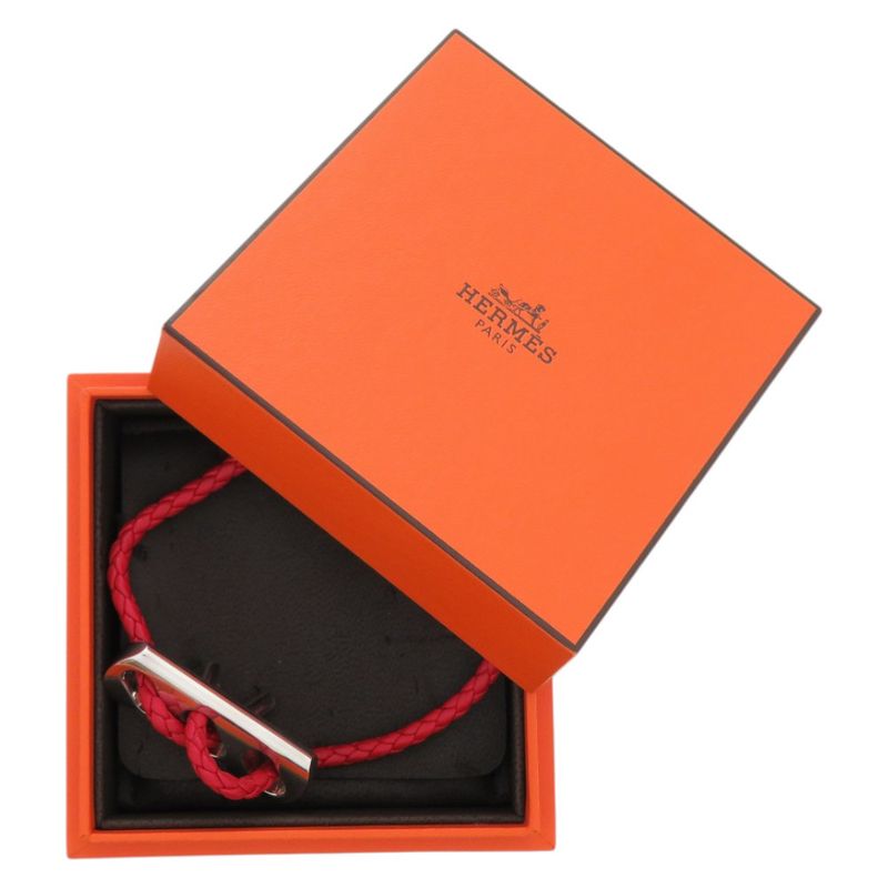 Hermes Leather 925 Silver Red Bracelet 0093 — view 3