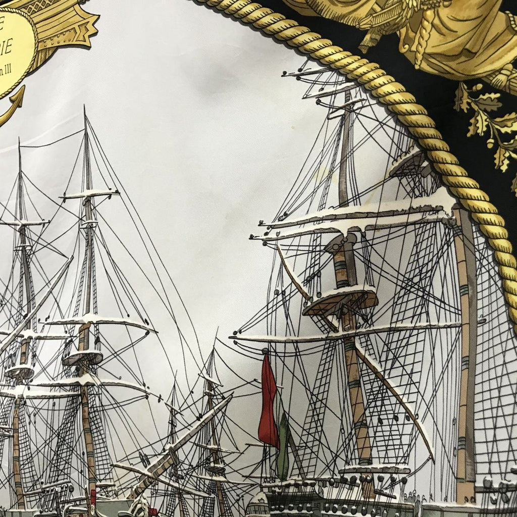 Hermes Carre 90 Marine Et Cavalerie Sea and Cavalry Large Scarf Black Multi All-over Print Silk — view 6