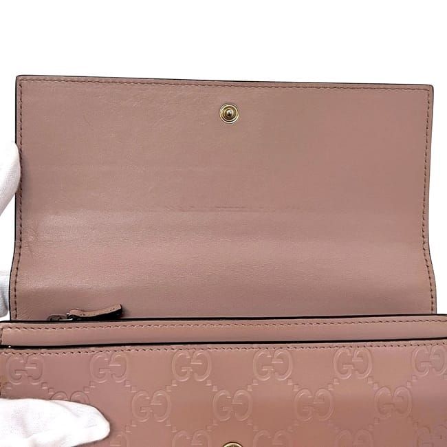 Gucci Bifold Long Wallet Pink Beige Striped Leather — view 8