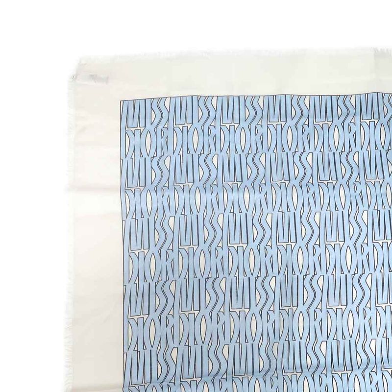 Dior Shawl Logo Light Blue Ivory Wool Cashmere Silk Large Fringe — view 3