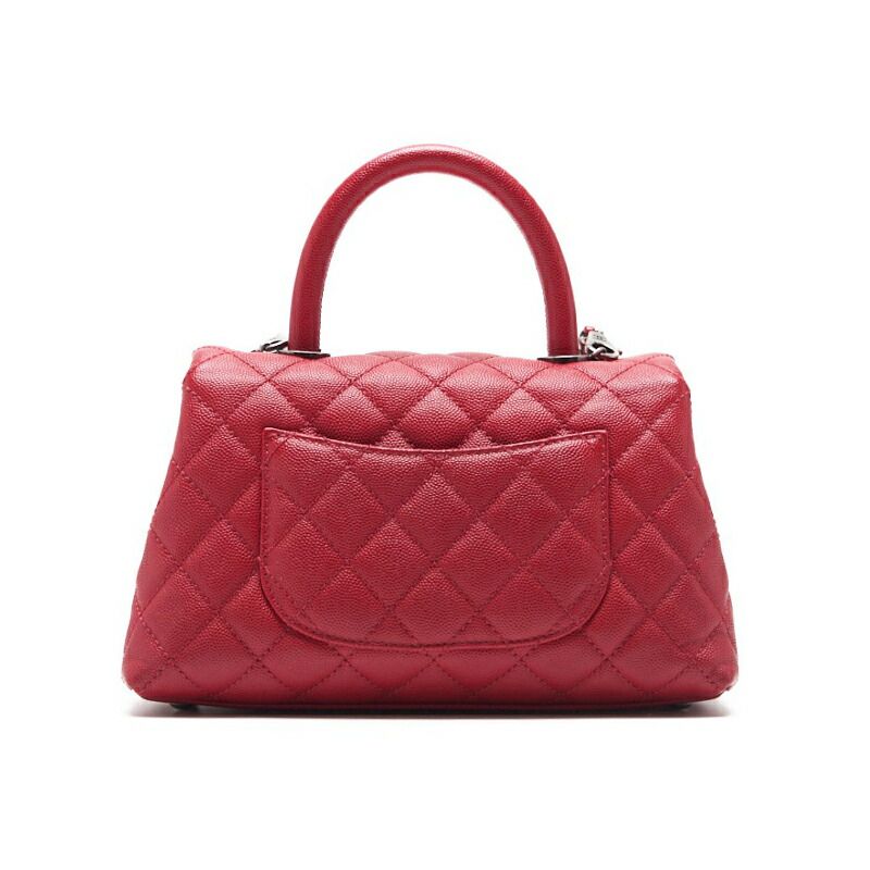 Chanel Quilted Coco Handle 2-Way Handbag Caviar Leather Red With Silver Hardware — view 4
