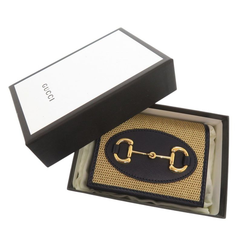 Gucci Horsebit Canvas Leather Beige Navy Bifold Wallet 0860 — view 2