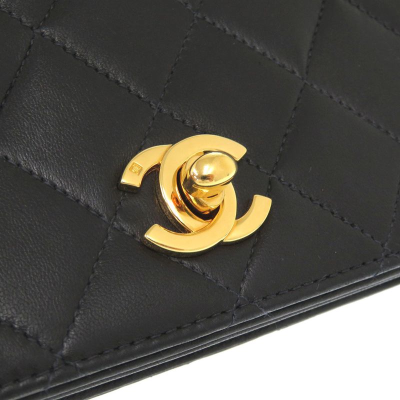 Chanel Quilted Lambskin Black Gold Chain Shoulder Bag — view 8
