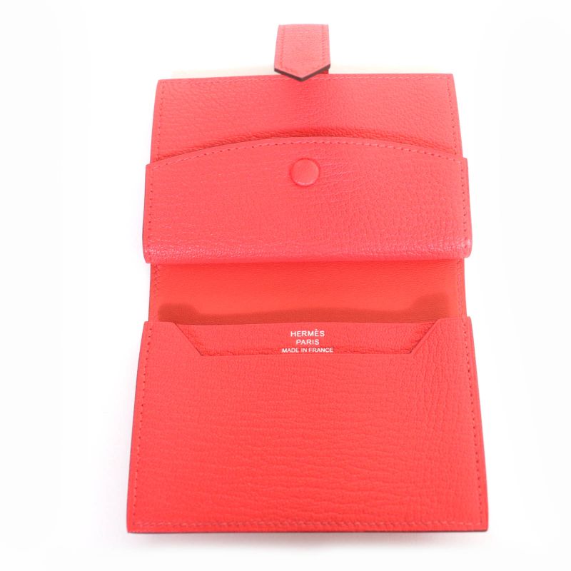 Hermes Bearn Mini Chevre Rose Texas Silver Hardware Wallet Fold — view 6
