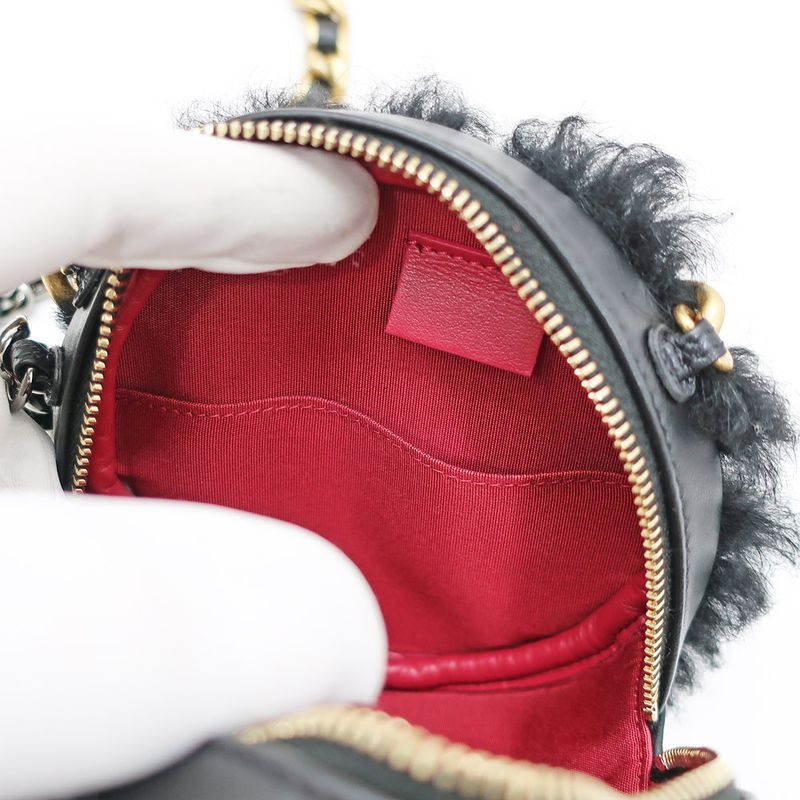 Chanel Round Shearling Shoulder Bag 19 Black Ap0945 Gold Chain — view 8