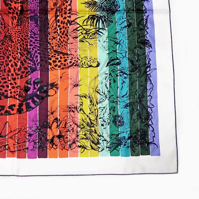Hermes Carre 90 Scarf Jungle Love Rainbow 100% Silk Multicolor Bead — view 5