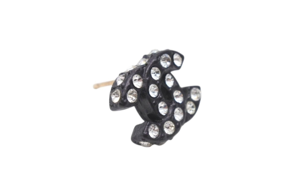 Chanel CC Logo Earrings 02 Rhinestone Black — view 6