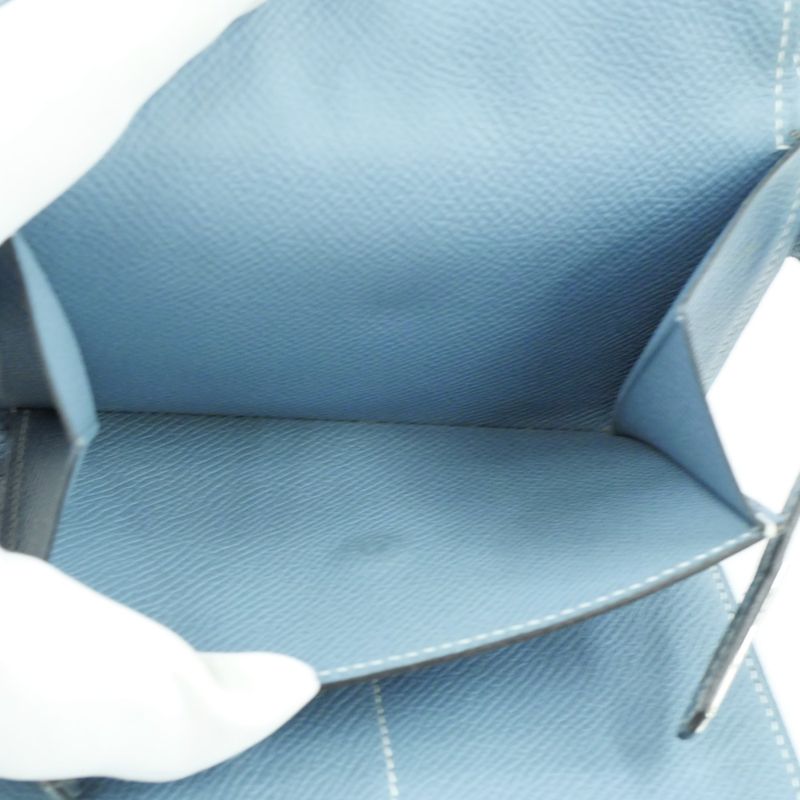Hermes Kelly Wallet Compact Trifold Blue Jean Silver Hardware — view 8