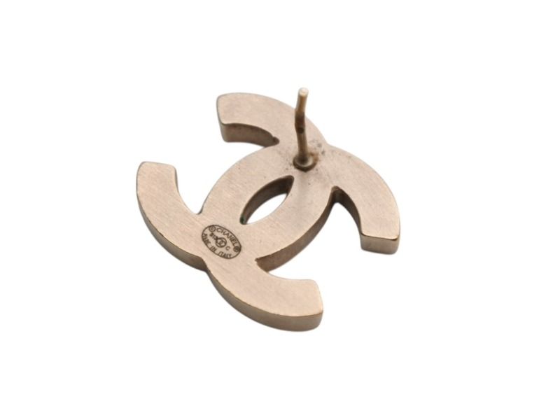 Chanel CC Logo Earrings Gold Black — view 5