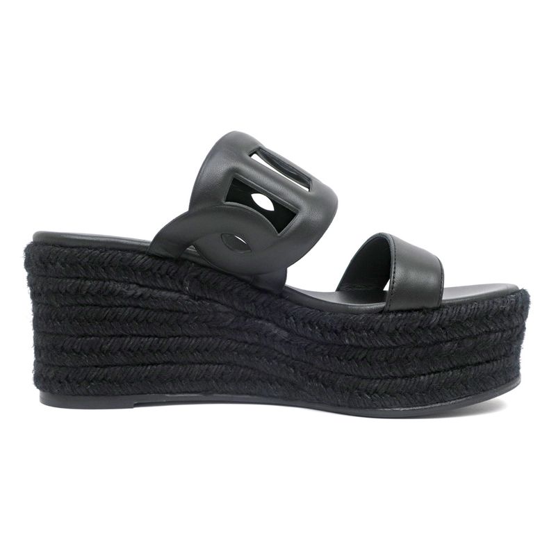 Hermes Espadrille Itea Sandals Rope Wedge Heel Black 38 Shoes — view 2