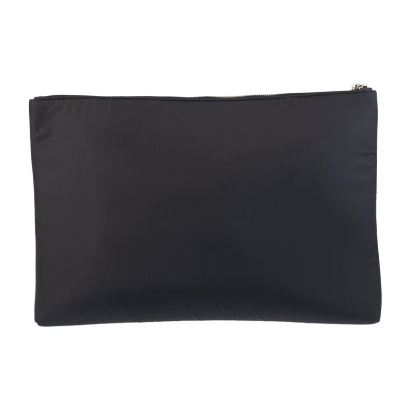 Prada Tessuto Triangle Logo Plate Black Silver Hardware Nylon Clutch Bag Second — view 2