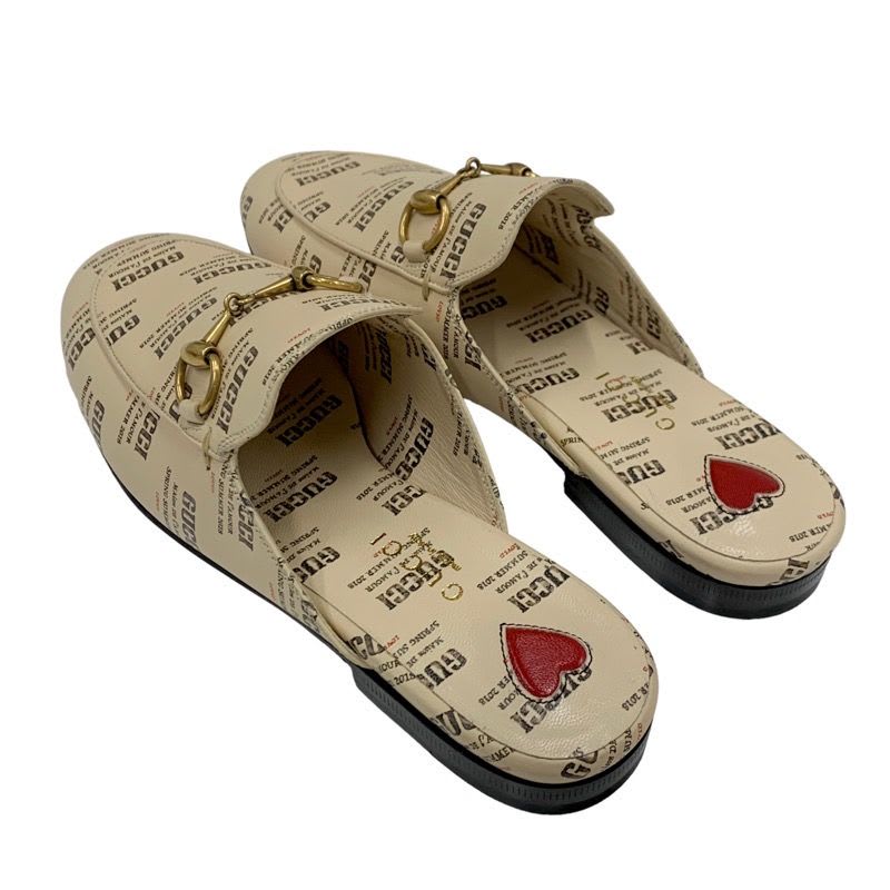 Gucci Prince Town Flat Shoes Leather Beige Red Gold Mule Slipper Sandals — view 4