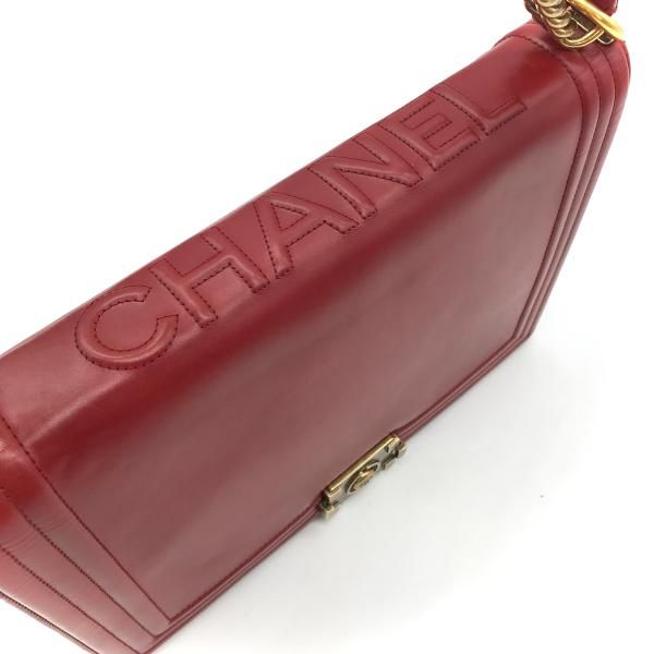 Chanel Leather Chain Shoulder Bag Red — view 6